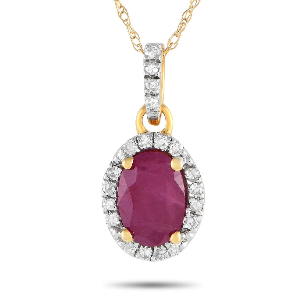 LB Exclusive 14K Yellow Gold 0.10ct Diamond and Ruby Pendant Necklace PD4-16075YRU