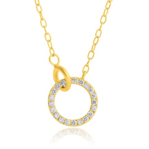 14k Yellow Gold Loop 1mm Round Diamond Interlocking Necklace