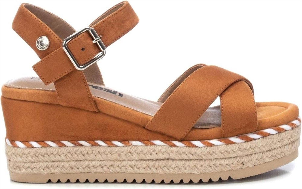Women’s Suede Wedge Sandals In Camel 7704783716412