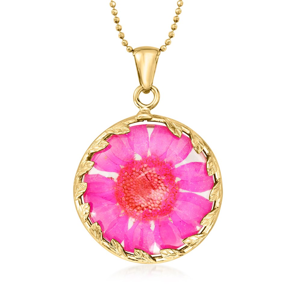 Ross-Simons Italian Dried Flower Pendant Necklace in 18kt Gold Over Sterling