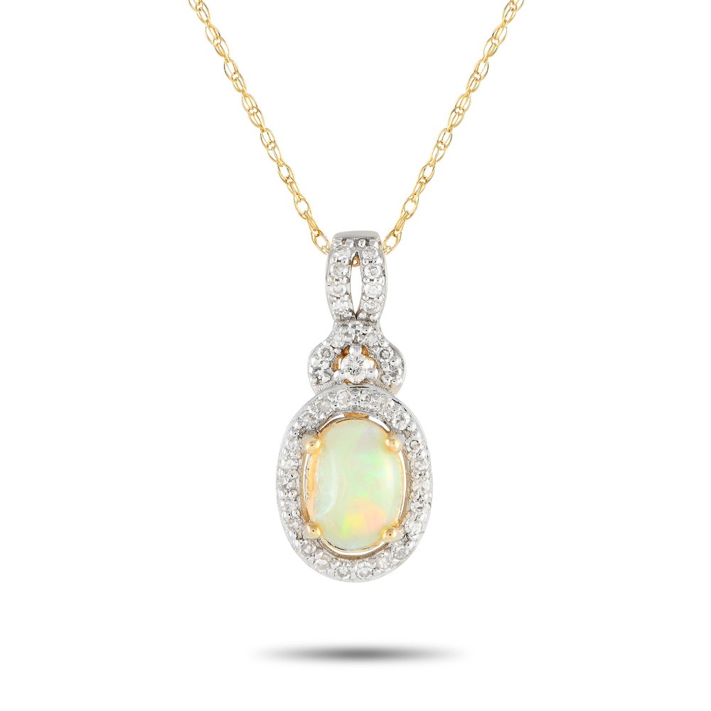 LB Exclusive 14K Yellow Gold 0.15ct Diamond and Opal Necklace PD4-15738YOP