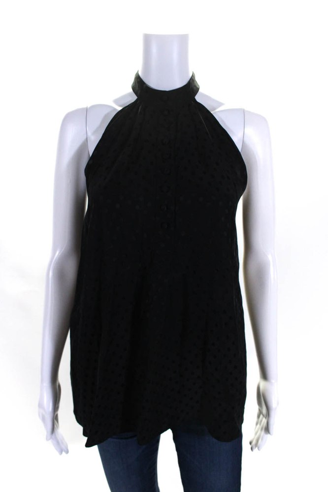 Balenciaga Womens Sleeveless Half Button Silk Polka Dot Top Black 7833276547132