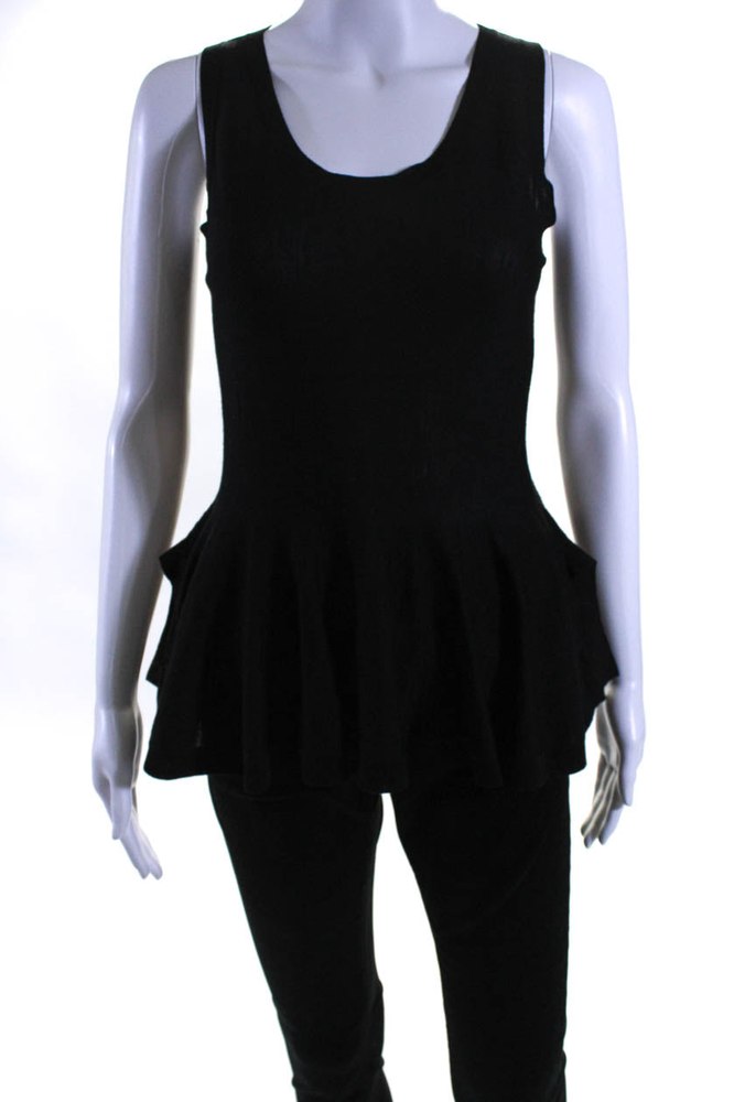 Alexander McQueen Womens Knit Sleeveless Peplum Top Blouse Black Wool 7833275957308