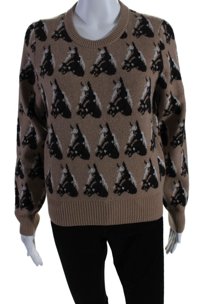 Libertine Womens Abstract Print Round Neck Pullover Sweater Top Brown 7833278971964