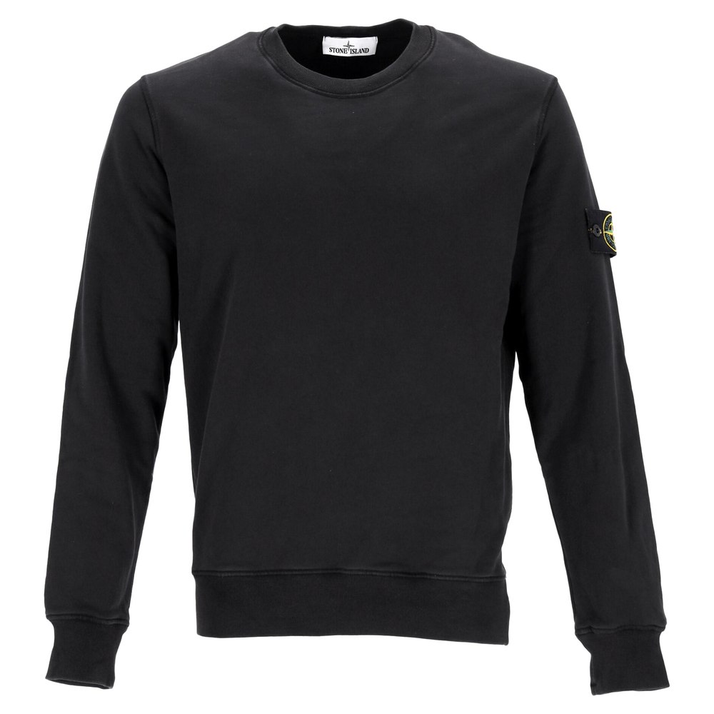 Stone Island Logo Patch Crewneck Sweatshirt in Black Cotton