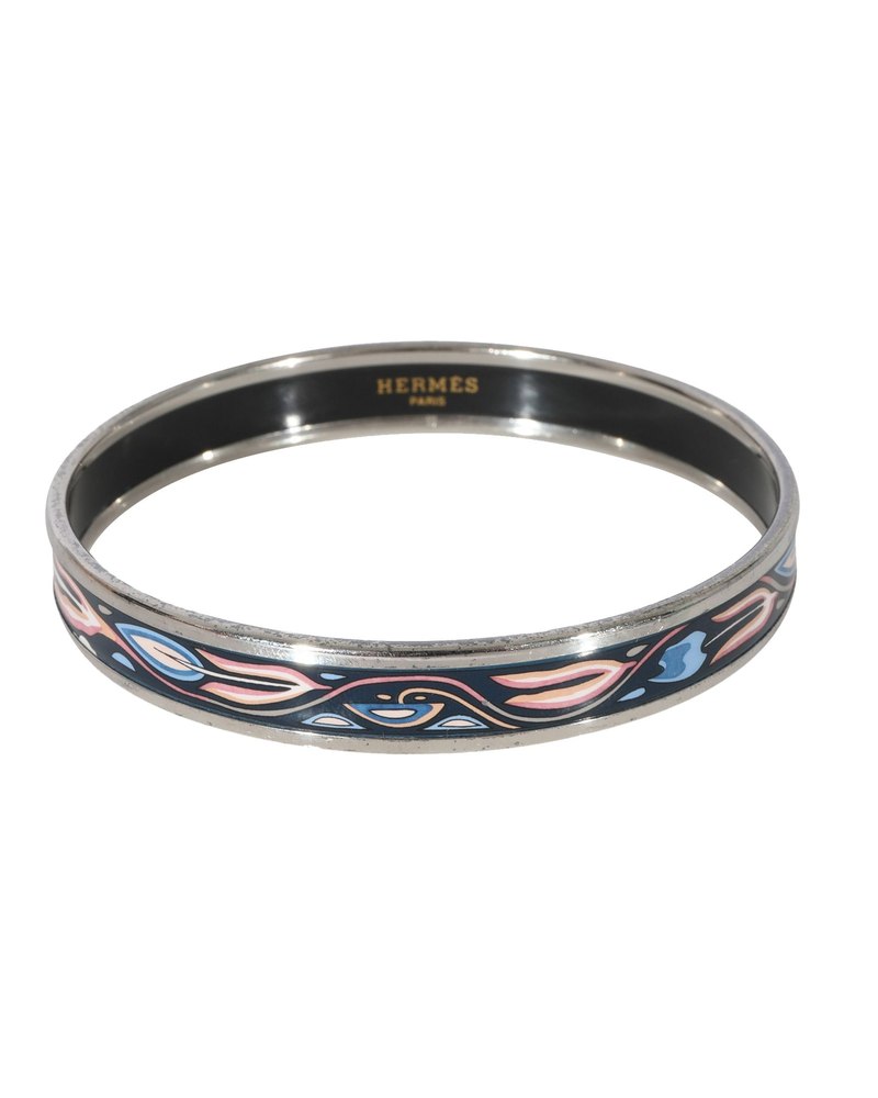 Hermès Narrow Enamel Bracelet With Pink & Blue Design Palladium Plated (67MM) 7705708986428