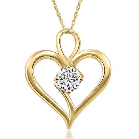 3/4Ct Diamond Solitaire Heart Necklace in Yellow Gold Pendant