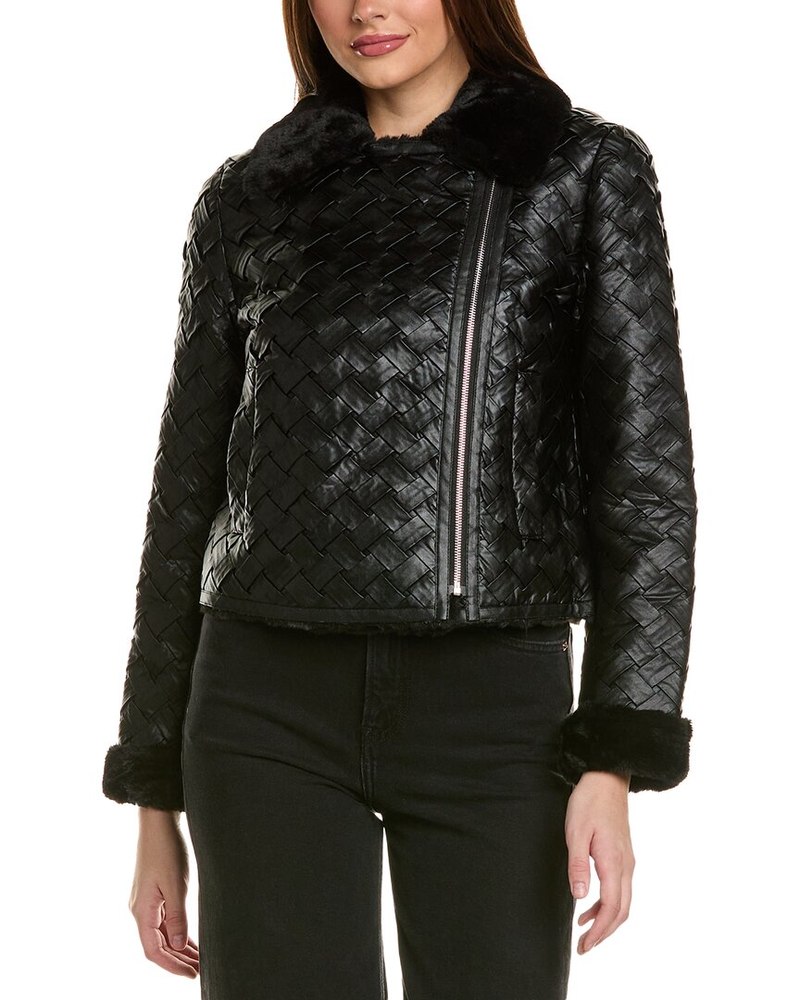Adrienne Landau Basketweave Bomber Jacket 7833388548156