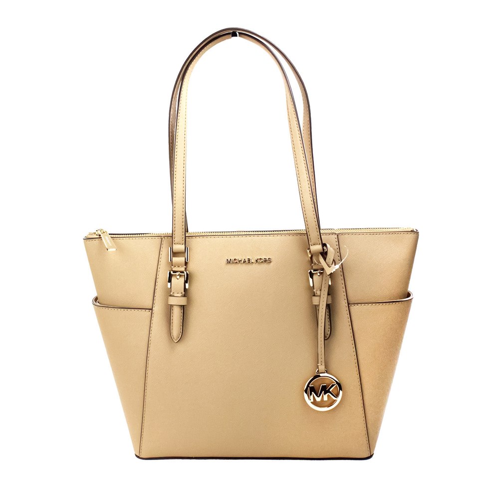 Michael Kors Charlotte Camel Large Leather Top Zip Tote Bag Women’s Purse