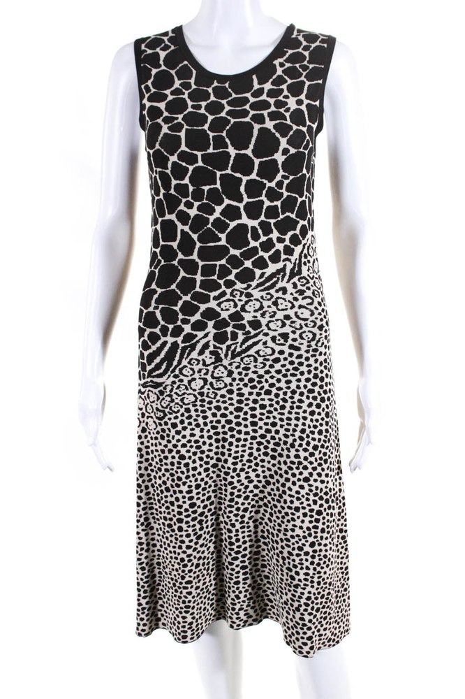 Salvatore Ferragamo Womens Sleeveless Leopard Knit Dress Brown White 7833539477564
