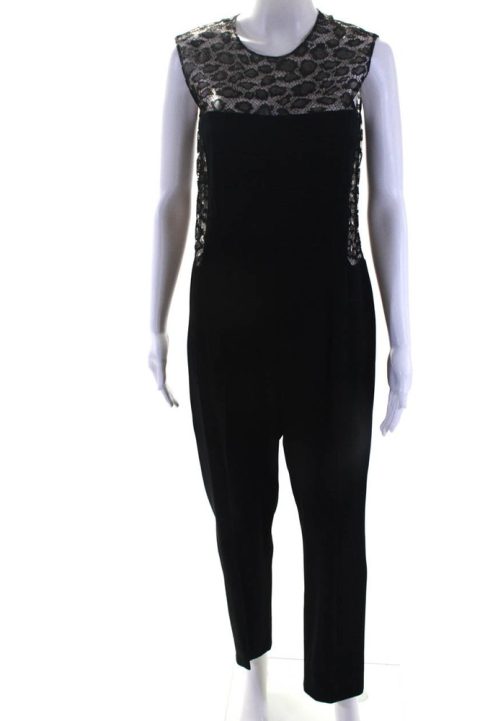 Alexander McQueen Womens Metallic Lace Crepe 2014 Satin Jumpsuit Black 7833556746300