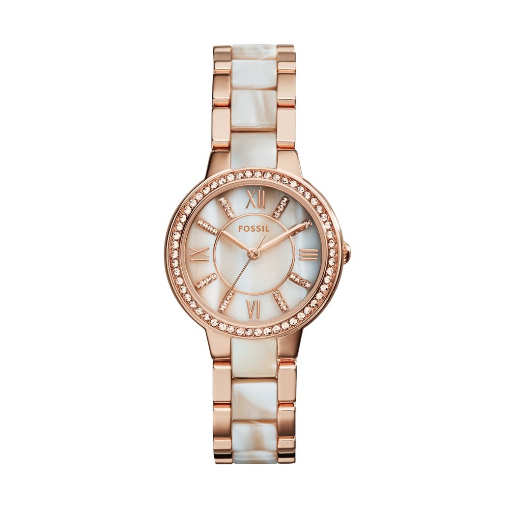Fossil Women’s Virginia Three-Hand Day-Date, Rose Gold-Tone Stainless Steel Watch