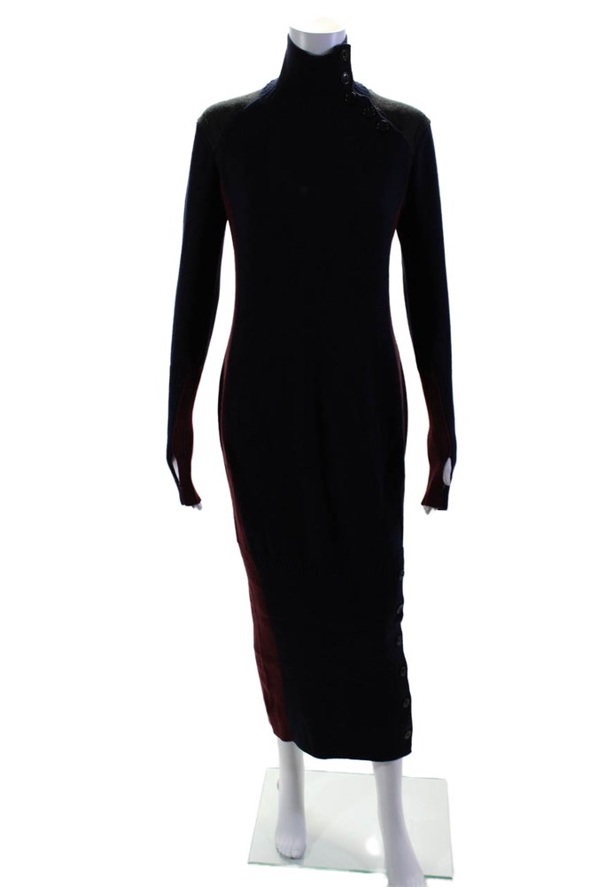 Shiro Sakai Womens Wool Colorblock Turtleneck Sweater Dress Multicolor 7833574637628