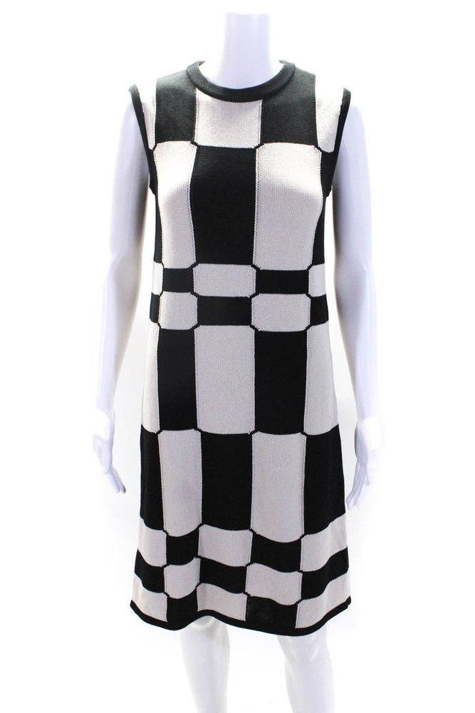 ‘S Max Mara Womens Beige Black Checker Crew Neck Sleeveless Tank Dress 7833577521212