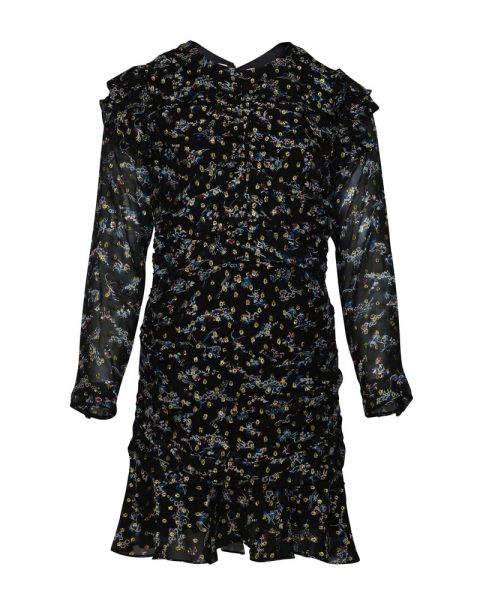 Veronica Beard Parc Ruched Floral Dress in Black Print Silk