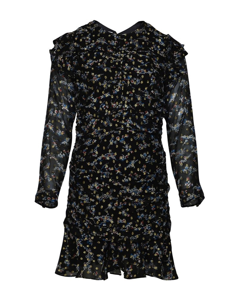 Veronica Beard Parc Ruched Floral Dress in Black Print Silk