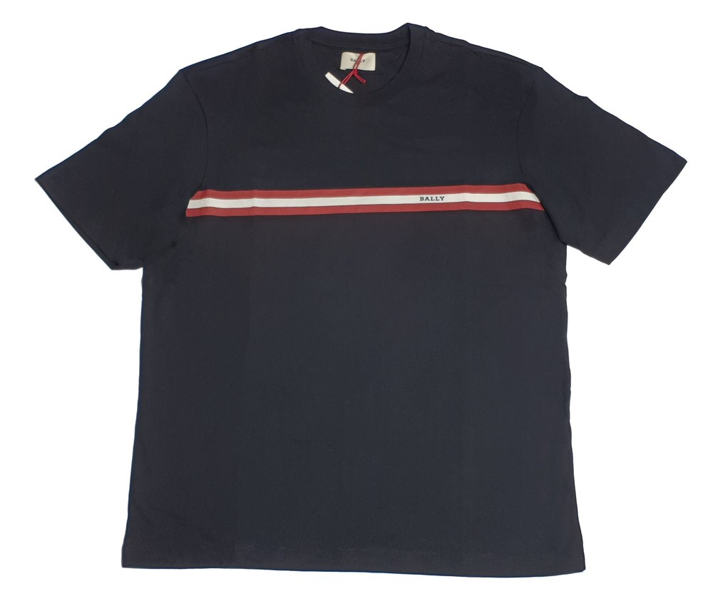 Bally 6233733 Men’s Black 100% Cotton Striped Logo T-Shirt 7706206994492