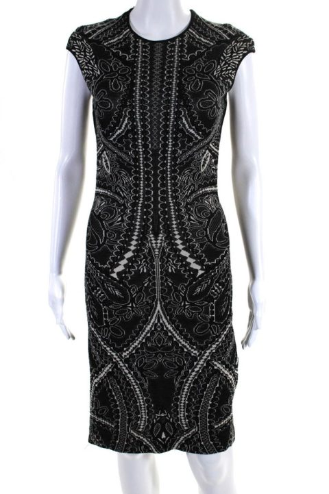 Alexander McQueen Womens Abstract Print Sleeveless Dress Black White 7833610518588