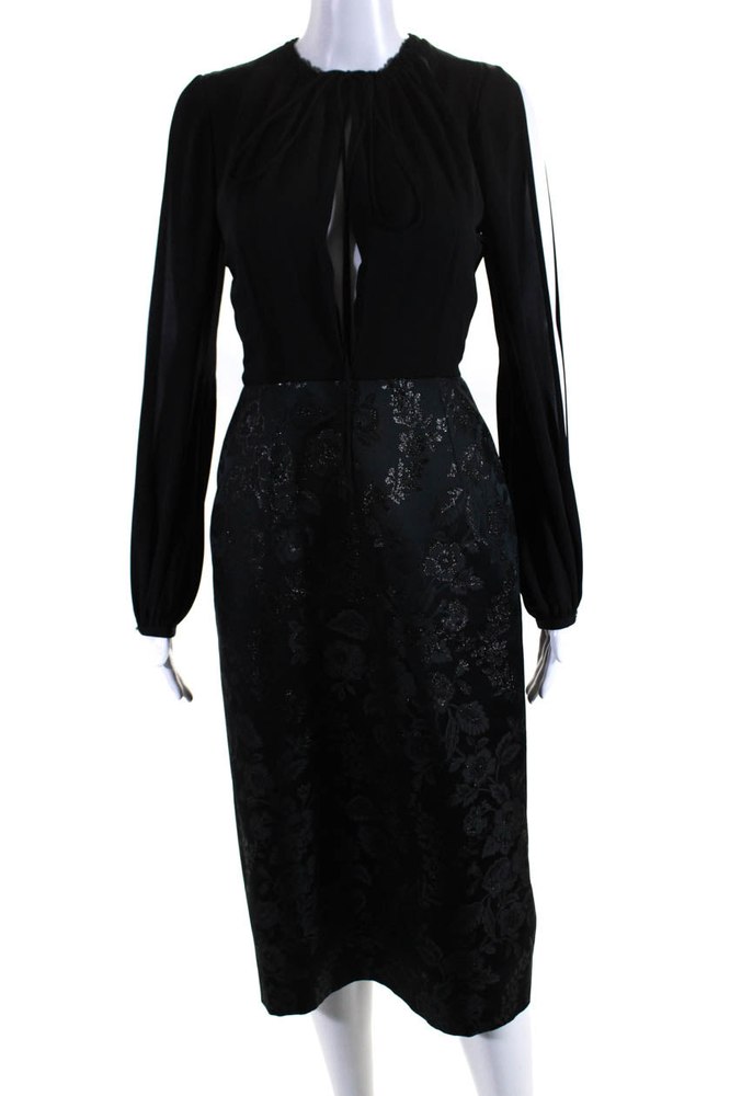 Dice Kayek Womens Floral Jacquard Long Sleeve Midi Slit Dress Black 7833609994300