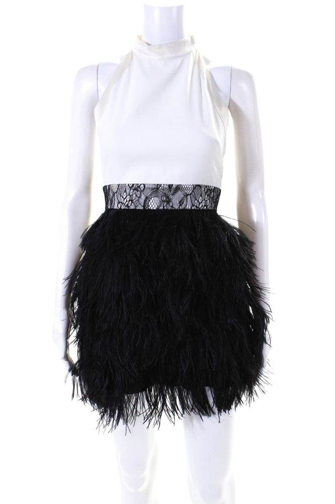 Givenchy Womens Colorblock Feathered Hem Zip Halter Midi Dress White 7833610715196