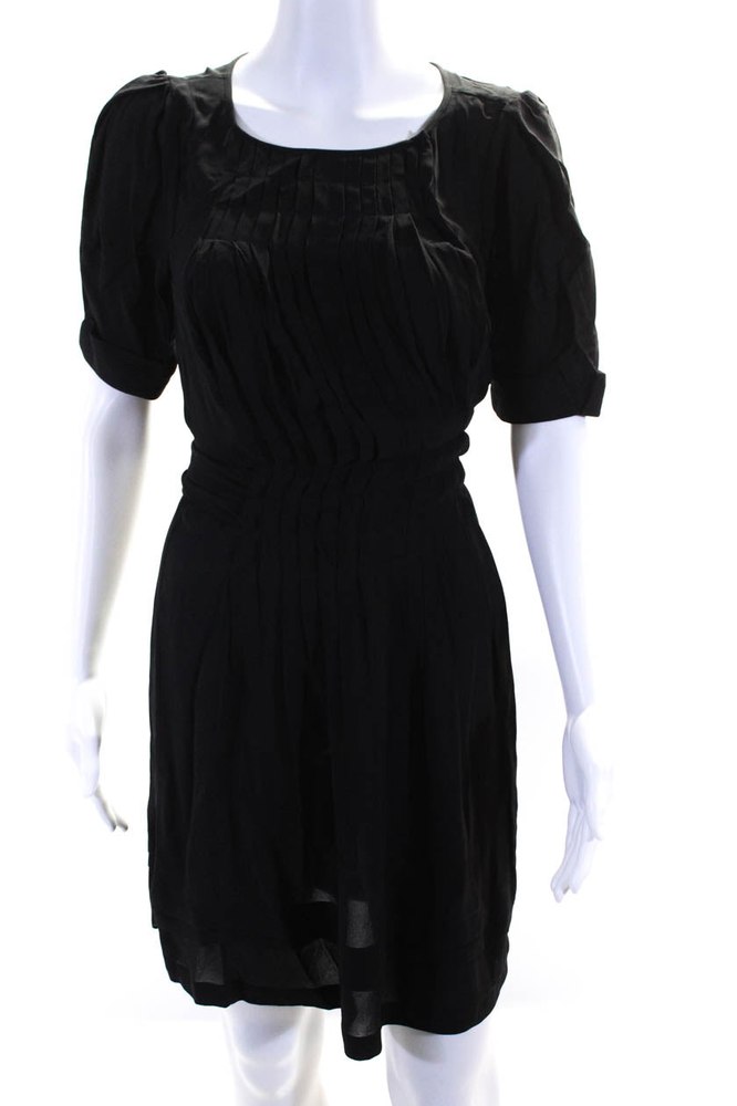 Balenciaga Women’s Round Neck Short Sleeves Pleated Mini Dress Black 7833605079100