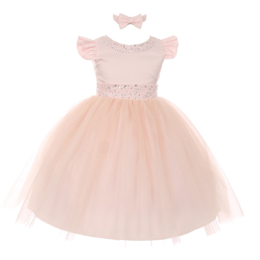 Little Girls Blush Rhinestone Pearl Accent Headband Easter Dress 2-4T