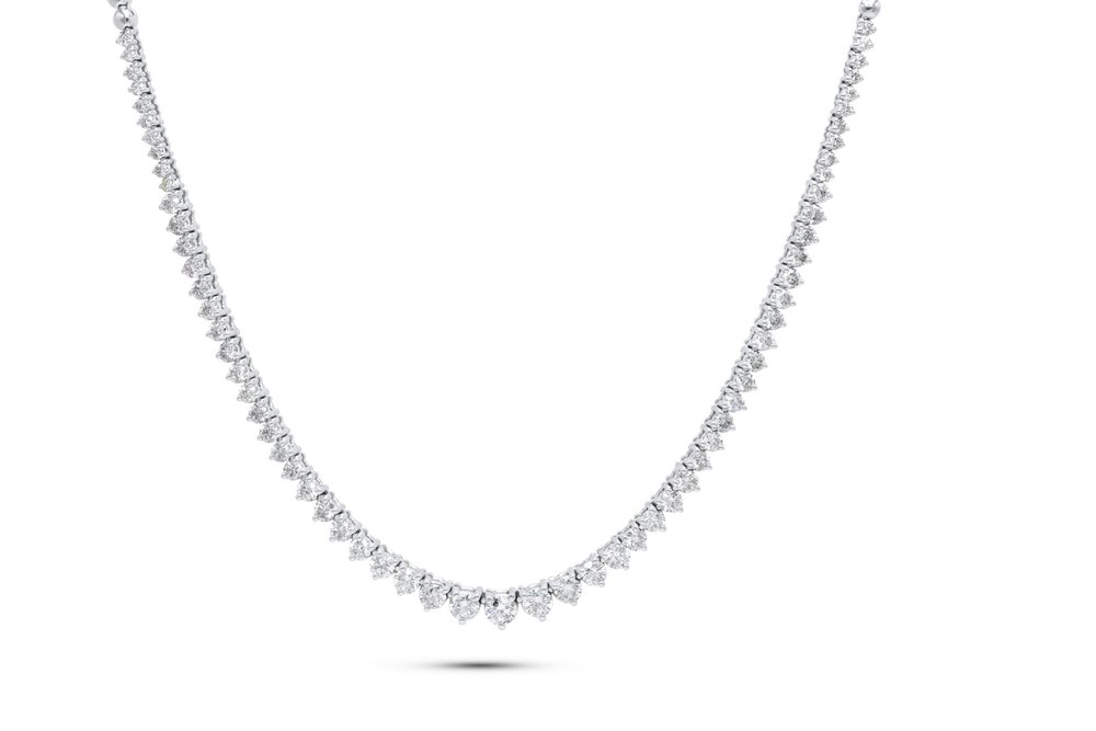 18KTWG HALF-GRADUATED TENNIS NECKLACE FEATURES 5.15CTS ROUND DIAMONDS