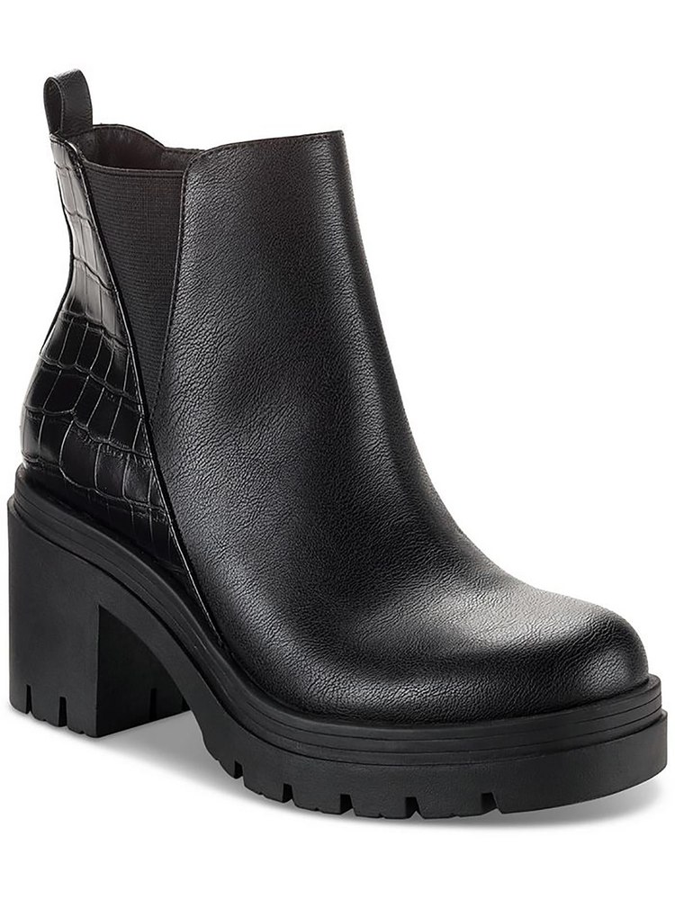 Veronikaa Womens Faux Leather Block Heel Chelsea Boots 7833613795388