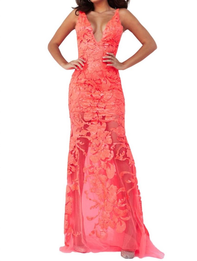 Floral Sequin Prom Dress In Fuchsia 7833631948860