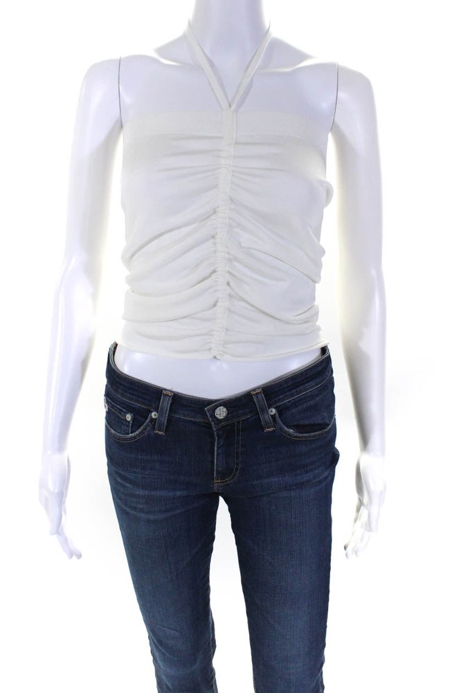 Loewe Womens Tight-Knit Ruched Strapless Halter Neck Blouse Top White 7833637060668