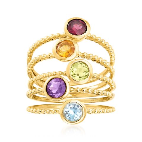 Ross-Simons 1.60 Multi-Gemstone Jewelry Set: 5 Rings in 18kt Gold Over Sterling