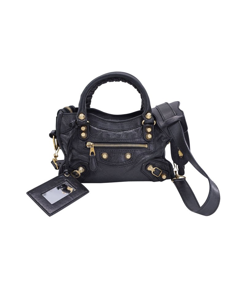 Balenciaga Motorcycle Mini City Bag in Black Lambskin Leather 7707794899004