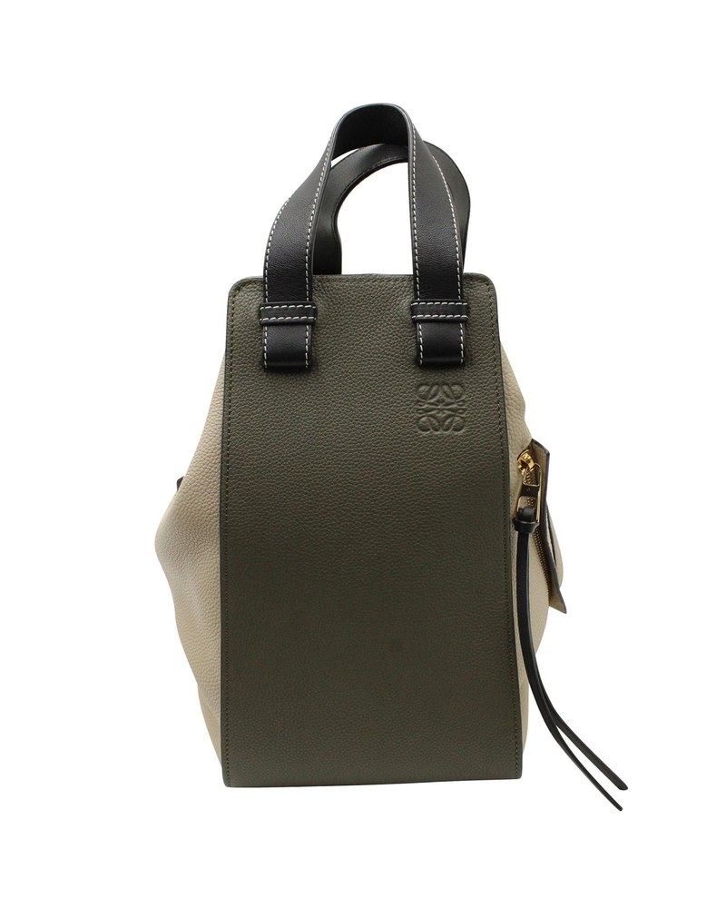 Loewe Medium Hammock Bag in Beige, Green and Black Calfskin Leather 7707794997308