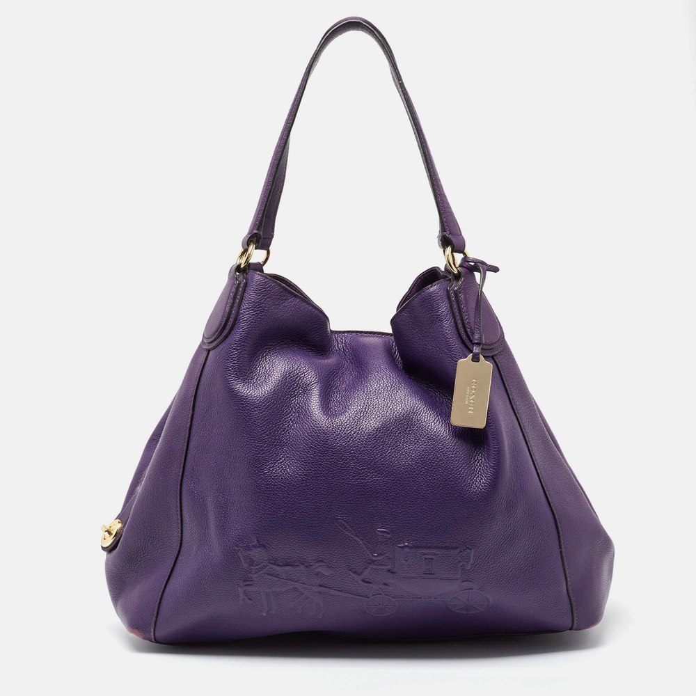 Coach Purple Leather Large Horse & Carriage Large Edie Shoulder Bag 7707796242492