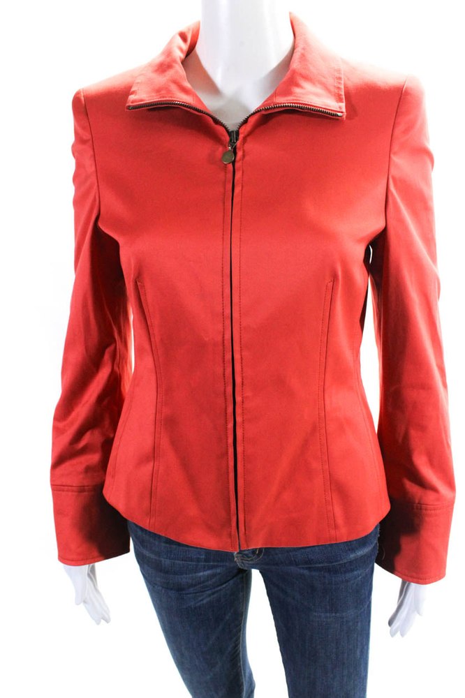 Akris Punto Womens Crew Neck Full Zipper Jacket Coral Orange Cotton 7833696993340