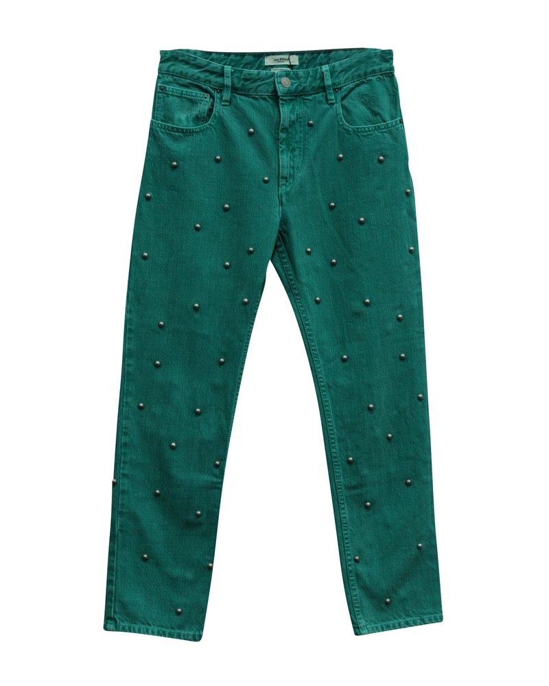 Isabel Marant Etoile Pearl Studded Jeans in Green Cotton 7833703350332
