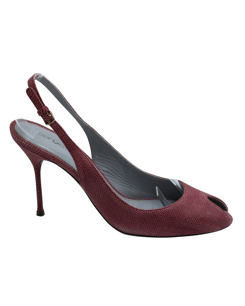 Sergio Rossi Peep-Toe Slingback Pumps in Pink Leather 7833704169532