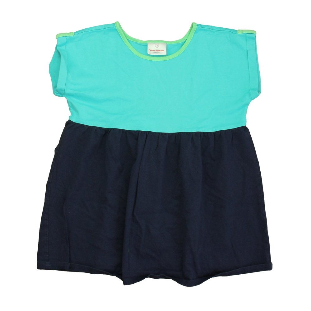 Hanna Andersson Girls Turquoise | Navy Short Sleeve Shirt 7806007279676