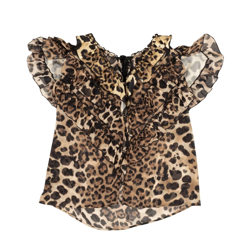 Rodarte Leopard Print Silk Short Sleeve Blouse – Brown