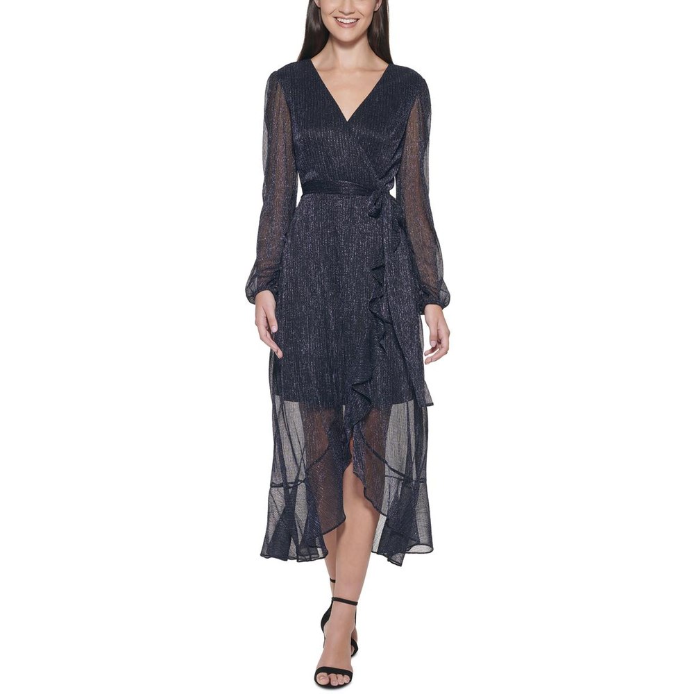 Metallic Surplice Midi Dress