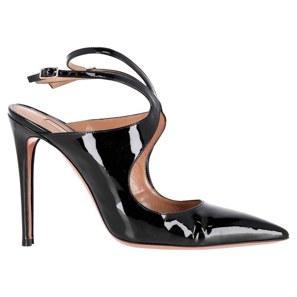 Aquazzura Talana Slingback 105 Pumps in Black Patent Leather